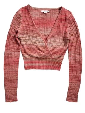 American Eagle Ombre Ribbed Wrap Crop Sweater